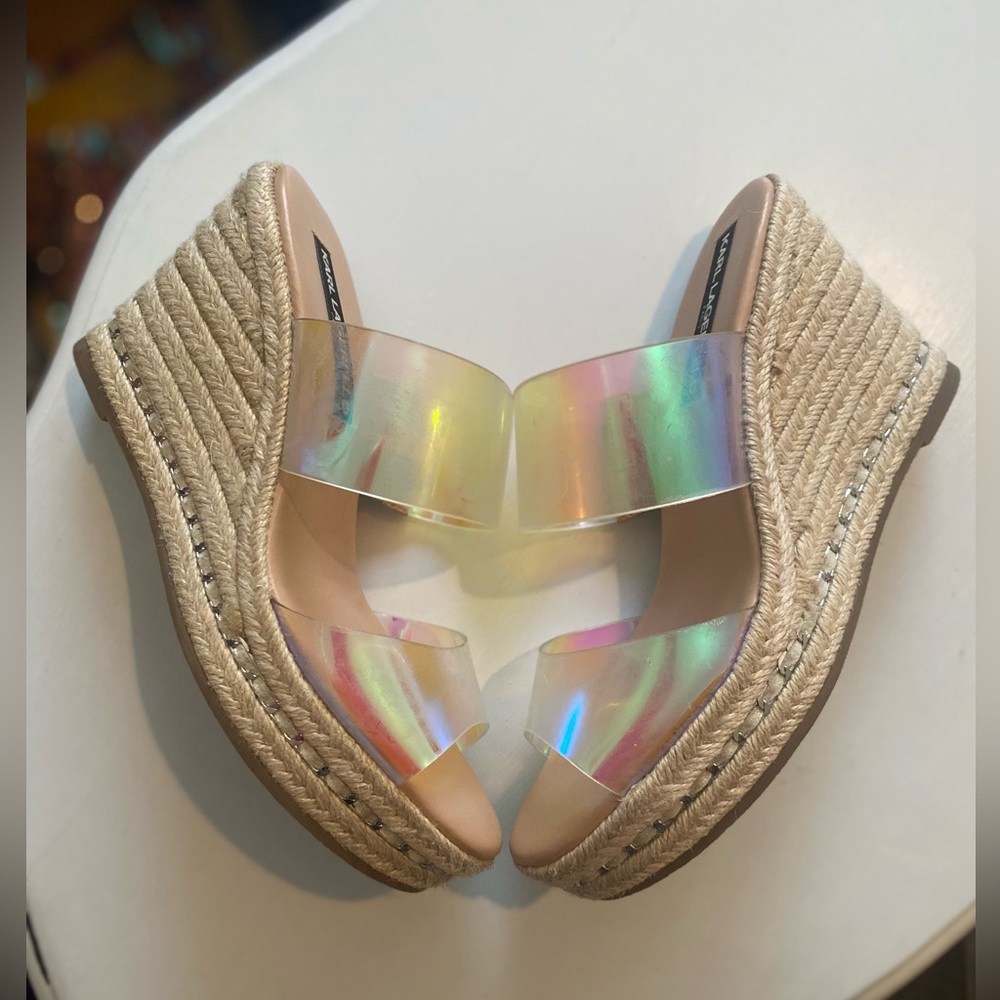 Karl Lagerfeld Paris Courtney iridescent Wedge slip on, 7-7.5 NWOT